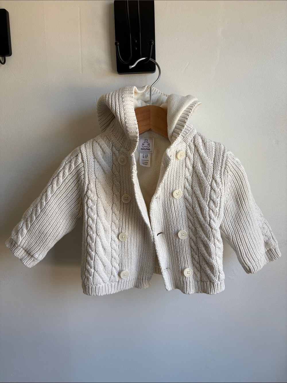GAP Cream Cable Knit Hooded Baby Jacket